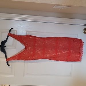 bebe burnt orange lace dress with hidden nude slip